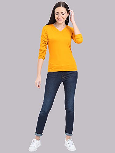 Image of FLEXIMAA Women's Cotton Plain V Neck Full Sleeve T-Shirt