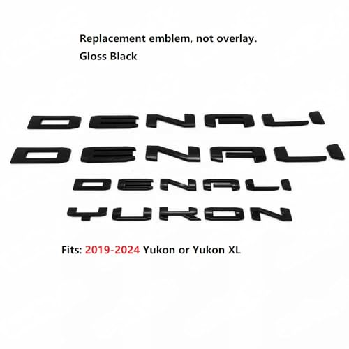 Image of kit 2019-2024 4pack OEM Door Denali Plus Tailgate Yukon Emblem Badge 3D Replacement for Yukon 2019-2024 84828685 Gloss Black