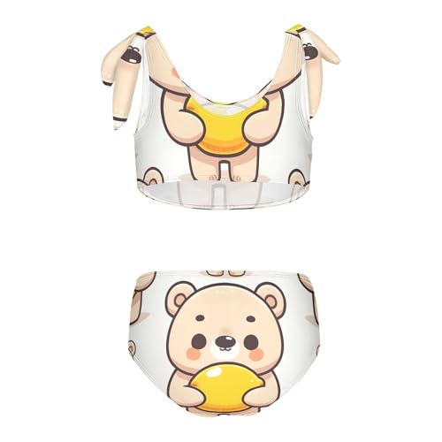 Girls' Bikini Set, Cute Cartoon Bear Holding Lemon Kids Swimsuit 2 Pcs Beach Bathing Suit2