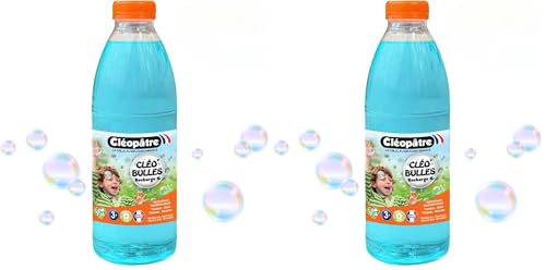 Cléopâtre – CLÉO’Bulles – Solution à Bulles de Savon, Recharge 1L, Couleur Bleu - Adapté aux Enfant – Idéal pour Machine, Pistolet, Baguette à...
