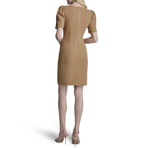 Image of DKNY Women's Short Sleeve Ruched Knee Length Sheath Dress with Button Detail