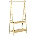 HOMCOM Stand Appendiabiti con 2 Scaffali e 4 Ganci Laterali, Struttura in Bambù, 100L x 42P x 155Acm, Color Legno