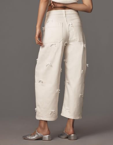 Kedera Mid Rise Barrel Jeans for Women Y2K Wide Leg Denim Pants Baggy Boyfriend Jeans with Bows4