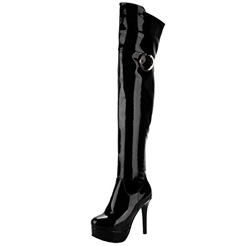 MAVMAX Women's Wide Calf Thigh High Platform Stilettos Over The Knee Boots