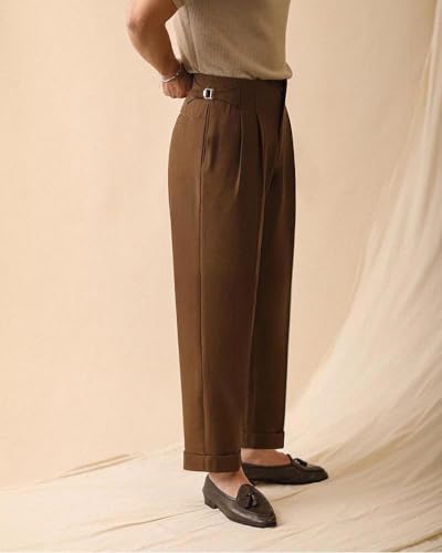 Ceehuteey Men's High Waisted Dress Pants Gurkha Naples Style Pleated Front Bussiness Trouser3