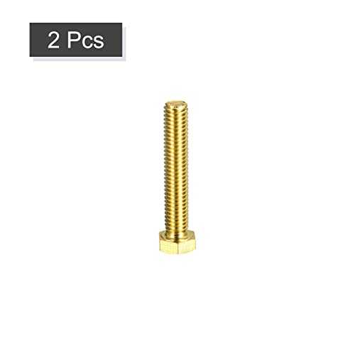 Image of uxcell Brass Hex Bolts, 3 /8-16x2-1 /4 2pcs Fully Thread Grade 4.8 Solid Brass Hexagon Head Bolt Machine Screws for Machinery