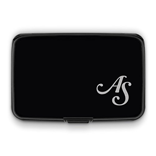 Preisvergleich Produktbild Kreditkartenetui Aluminium Schwarz Gravur individuell RFID NFC Schutz Kartenhalter - Initialen