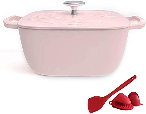 WRMIGN Casseroles Pot Enameled Cast Iron Square Braiser,Cast Iron Cookware with Stainless-Steel Knob,Nonstick Dutch Oven for Cooking and Baking(Color : Pink)