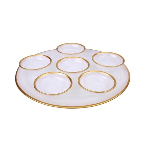 Classic Touch GSPW149 12.75 x 4.25 in. Alabaster White Seder Plate with Gold Rim