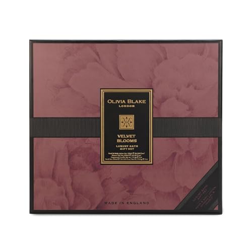 Olivia Blake Velvet Blooms Trio Gift Set – Luxury Bath & Shower Gel 250ml, Hand & Body Lotion 250ml, Fragranced Candle 100ml – Elegant Home & Body Collection, Made in London