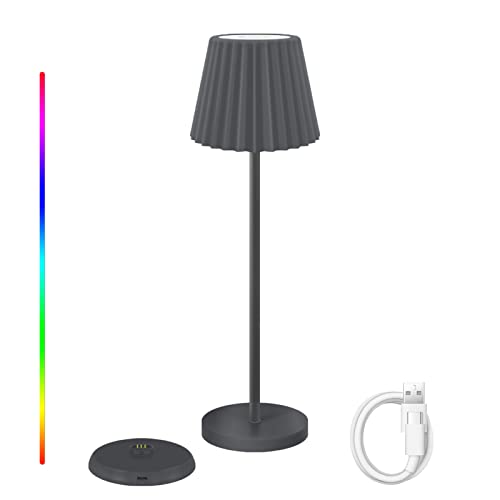 Dimmbare LED Akku Tischlampe kabellose Touch Outdoor Tischlampe mit Ladestation drinnen und draußen geeignet IP54 für Schlafzimmer, Lesen, Arbeit, Bar, Restaurant.(Grau) Cover