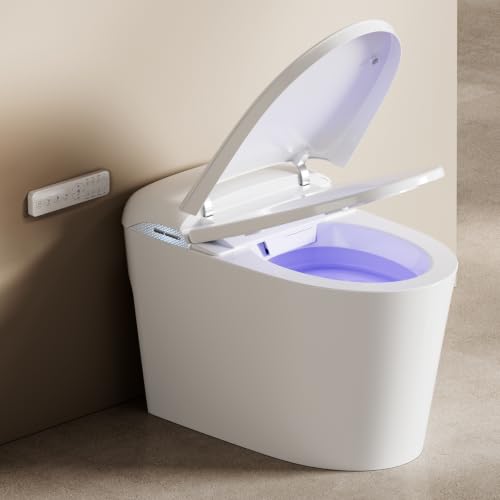 Inodoro inteligente con bidé y tanque, apertura y descarga automática activada por pie, desodorizador, secador de aire caliente, asiento calefaccionado, compatible ADA para baño miniatura 1