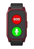 Fall Detection Smart Watch Personal Alarm System Heart Rate, Body Temperature, Blood Oxygen, Elderly Person, GPS Positioning Bracelet Long Standby Mode Gifts for Elderly Mom,Father (Red)