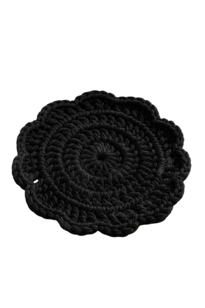 Handmade Crochet Coaster, Round Scalloped Edge, Set of 6, Black. | Knitted Design, Table Protector, Boho Home Decor, Cotton Material, Doily Style-image-33