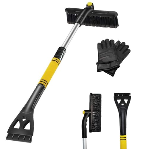 EDOU Extendable Snow Brush and Ice Scraper with Foam Grip Glove - Auto Window Windshield Snow Brush - Car Truck SUV Winter Snow Removal