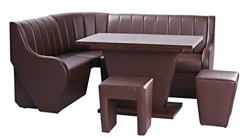 Rodnik Eckbankgruppe Arizona braun Kunstleder, Essecke, Essgruppe, Eckbank, Esstisch ausziehbar, Hocker (4 TLG. Komplett-Set), B 200 x 151 cm. H 93 cm. T 66 cm., 348.