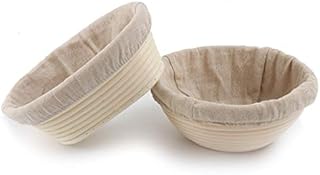 Set of 2 20cm/8inch Round Bread Proving Basket and 21cm/8inch Oval Bread Proofing Basket Bannetons Bortform with Linen Cloth Liner