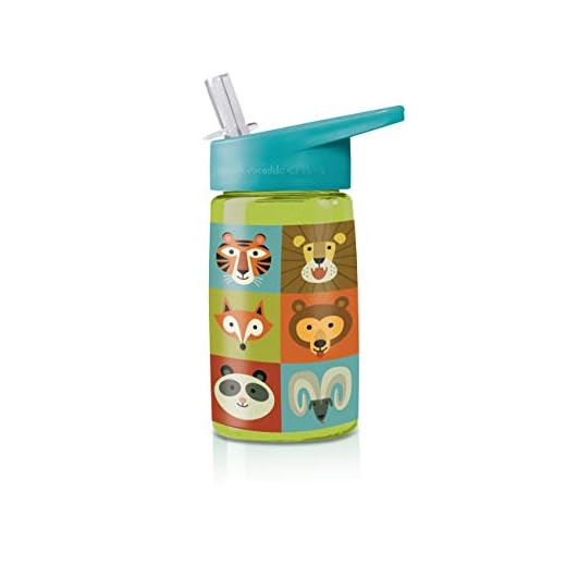 Crocodile Creek Eco Kids Jungle Jamboree Flip Straw Tritan Drinking Bottle, Lime Green, 7"