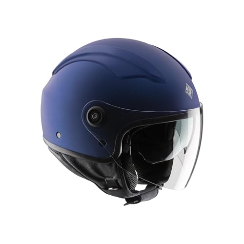 Tucano Urbano casco demi jet unisex EL'TOP. Casco moto in policarbonato, casco scooter all seasons con doppia visiera e copri–aerazione Dynamic Flow. Casco omologato ECE 22.05 blu opaco Tg. S