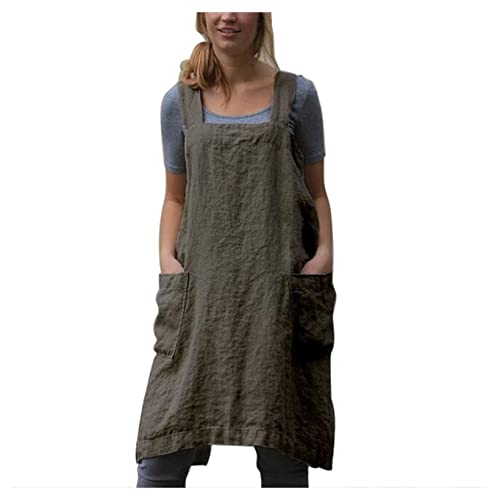 PiurUf Schürze Japan Stil Baumwolle Leinen Schürzen, Feste Farbe Kreuz Bandage x Form Zurück Küche Kochen Kleidung Schürze Damen (Color : F, Size : XXL)