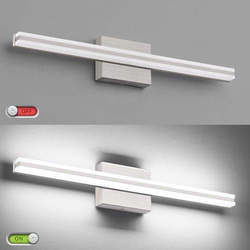 Image of SOLFART Vanity Lights for Bathroom Brushed Nickel Dimmable Bathroom Lighting Over Mirror 24 Inch LED Wall Lights S8200-610mm-NK-D