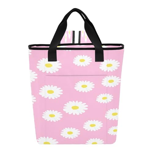 PYBUG White Daisies Reusable Insulated Backpack 36 Cans,Large Leakproof Portable Cooler Tote Organizer for Office Picnic Hiking Beach BBQ