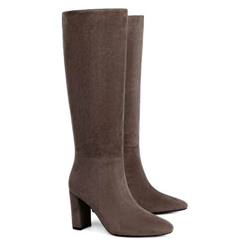 Image of Knee High Boots for Women Chunky Heel Rounded Toe Tall Boots | 2026 Fashion Winter Fall Boots for Women,Side Zipper PU Leather Long Dress Boots, Block Heel Tall Boots