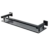 SAYAYO Tempered Glass Shelf Square Bathroom Shelf with Rail Wall Mounted 20 inches, Stainless Steel Matte Black, EGC2000-B