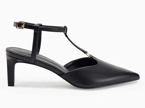 Coutgo Womens Kitten Heels T Strap Closed Pointed Toe Pumps Low Heel Ankle Strap Comfortable Dress Shoes4