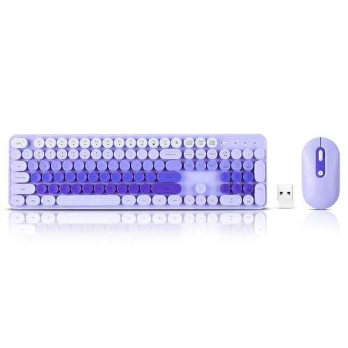 Image of Wireless Keyboard and Mouse Combo, Full Size Compact Quiet Wireless Keyboard and Mouse Set 2.4G Ultra-Thin Sleek Design for Windows, Desktop, PC, Notebook, Laptop,Round Keys Purple Mixed Punk Color