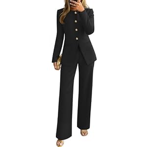 ZESICA Women’s 2026 Spring Two Piece Suits Set Casual Business Long Sleeve Blazer Jacket Wide Leg Pants Work Outfits Sets