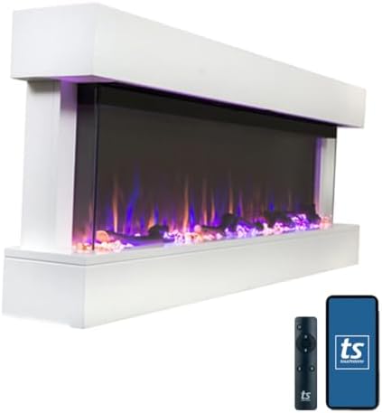 Touchstone Chesmont Smart Electric Fireplace- Wall Hanging Fireplace with 50" Wide White Floating Mantle- Alexa/WiFi Enabled-10 Color-1,500W Heater- Crystals & Driftwood-Model 80033 - Thumbnail 2
