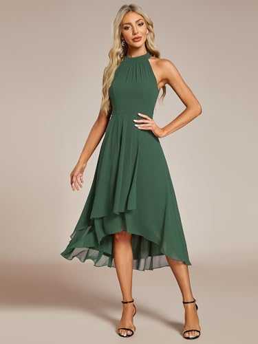 Image of Ever-Pretty Women's Halter Chiffon Midi Cocktail Wedding Guest Dress