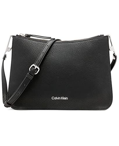 Calvin Klein Bolsa tiracolo feminina Sonoma Bubble Lamb, Combo preto/prata, One Size
