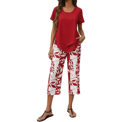Conjunto de dos piezas compuesto por top ligero y pantalón holgado estampado
