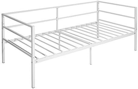 GreenForest Daybed Twin Size Bed Frame with Headboard and Stable Steel Slats Mattress Platform Base Boxspring Replacement Sofa Bed, White