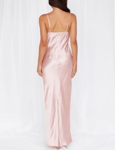 Image of Formal Satin Silk Spaghetti Strap Maxi Dresses for Women Wedding Guest