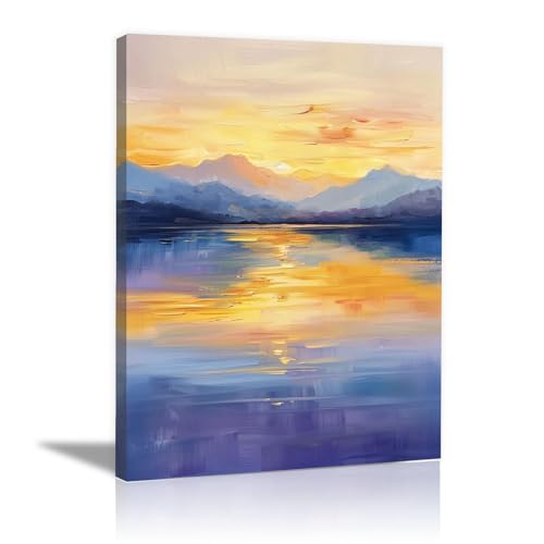 Décoration murale chambre et bain avec ce tableau de lac abstrait zen 60x80cm