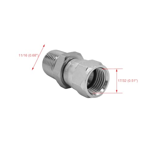 Image of (2-PACK) 6505-06-06 Hydraulic Hose Adapter Fitting 3 /8 inch Male (3 /8-18 NPTF) x 3 /8 inch Female JIC 37 Swivel (9 /16-18 UNF) Straight Pipe Joints Connector Carbon Steel