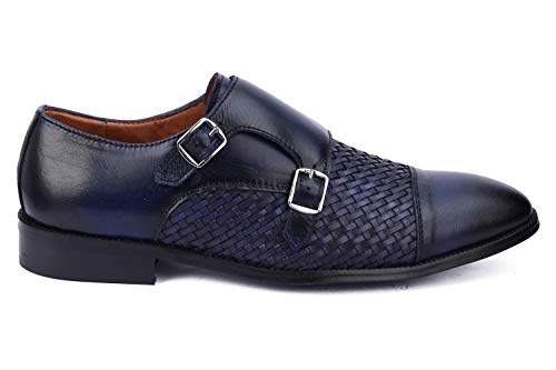 LOUIS STITCH Men's Italian Double Monk Strap Shoes Handmade British Style Leather Shoes for Men (EUWEDM)