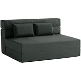 FILUXE Convertible Folding Sofa Bed - Sleeper Chair with Pillow, Modern Linen Fabric Floor & Futon Couch, Foldable Mattress for Living Room/Dorm/Guest Use/Home Office/Apartment, Queen Size, Dark Gray