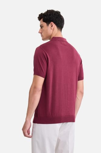 Image of SNITCH Men Polo T-Shirt | Classic Cable Knit Textured Front Panel & Half Sleeve Design | Premium 100% Cotton Knitted T-Shirt Men, Breathable Casual Holiday