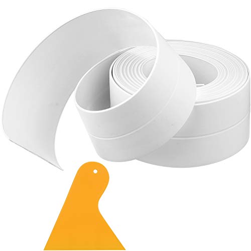 1 Roll Self-Adhesive Waterproof Sealing Tape Waterproof Caulk Strip Tub Caulking Tape Sealing Strip with Sealant Tool Kit for Kitchen Bathroom Tub Shower Floor Wall Edge Protector