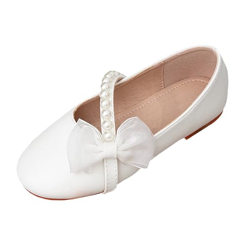 IWIHMIV Toddler Girls Dress Shoes Flower Girl Comfortable Mary Jane Ballet Flat Pearls Bow Wedding Party Shoes