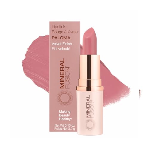 Mineral Fusion Long-Lasting Lipstick, Vivid & Smudge-Free Lip Color with Avocado Oil, Cocoa Seed Butter, Free of FD&C Dyes, Paraben and Gluten, Paloma