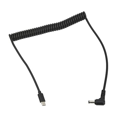 Goshyda 90 Degree Type C to DC Charging Cable, Type C USB C Male to DC 5.5X2.5mm Male Power Jack Notebook Charging Cable Coiled Spring Charging Cord, 12V 5A Cover