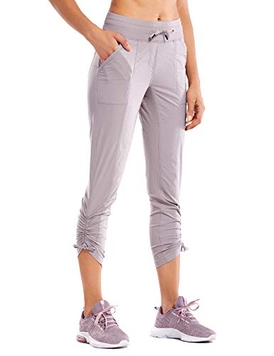 CRZ YOGA Women's Studio Joggers Striped Travel Lounge Pants Drawstring Leg 7/8 Workout
