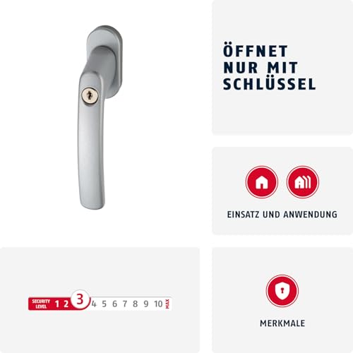 ABUS Fenstergriff FG200 - Abschließbar mit Druckzylinder, Grau – Ansicht 2