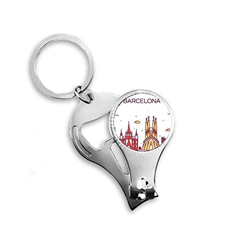 Barcelona Spain Flat Landmark Pattern Nail Nipper Ring Key Chain Bottle Opener Clipper