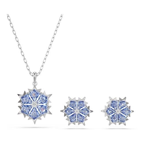 Swarovski Magic Set, Blaues und Rhodiniertes Set aus Halskette und Ohrringen mit Schneeflocken-Motiv aus Strahlendem Zirkonia, Länge Kette: 38-43 cm, Größe Ohrringe: 1 x 1 cm